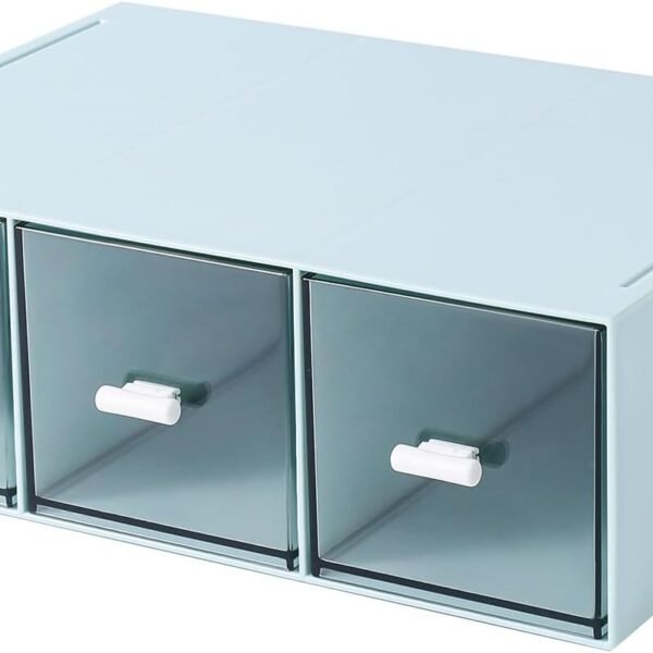 Plastic 3 Drawer Organizer for Cosmetic Storage, Desk Organizer, Makeup Organizer for nail polish, Lipstick, Brushes, Jewelry, Skincare, Bathroom Organization Boxes - Blue