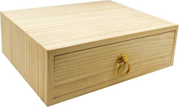 Natural Wooden Storage Box with Drawers Wooden Desk Organizer Desk Drawer Jewelry Organizer Tabletop Storage Organization Box with Metal Handle for Home Office Counter Craft Decor (1 Layer)