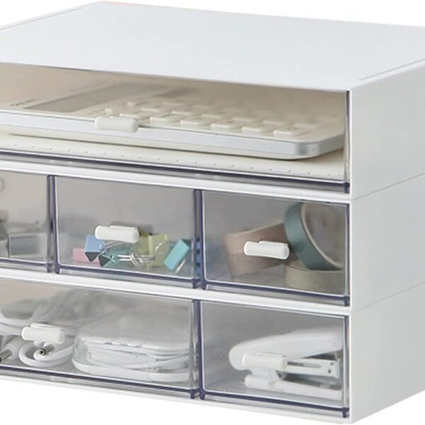 Desk Organizer with 6 Drawers, Makeup Organizer, Plastic Cosmetic Organizer, Bathroom Organization Boxes, Desktop Storage Box(White)
