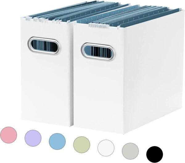 File Organizer, Small Storage Box, Cardboard File Folder Organizer, Collapsible File Box, Hanging File Organizer for , Portable File Box with Handle, Only Box（White，2 Packs）