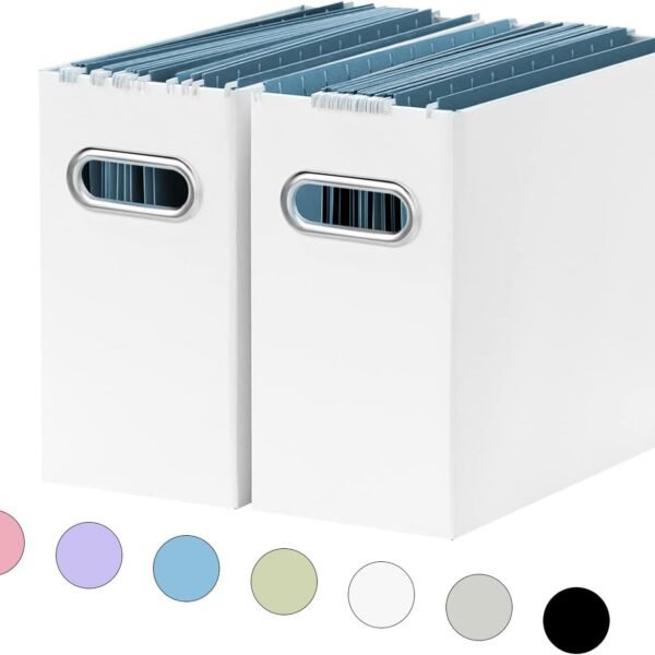 File Organizer, Small Storage Box, Cardboard File Folder Organizer, Collapsible File Box, Hanging File Organizer for , Portable File Box with Handle, Only Box（White，2 Packs）