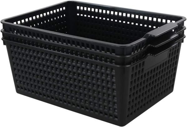 3-pack Plastic Storage Bins Basket For Organizing (Black)