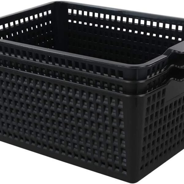 3-pack Plastic Storage Bins Basket For Organizing (Black)