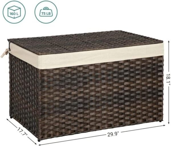 Storage Basket with Lid, 42.3 Gallon (160L) Storage Bin, Woven Blanket Storage Basket with Handles, Foldable, Removable Liner, Metal Frame, for Bedroom, Laundry Room, Brown