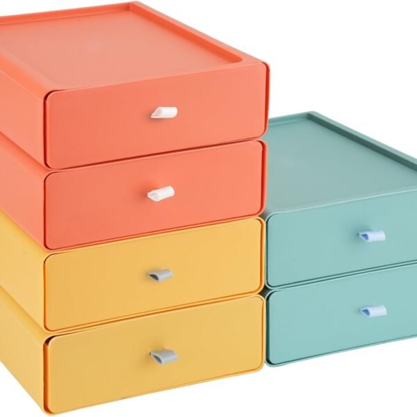 6 PCS Desk Organizer with Drawers, Stackable Desktop Storage Drawers, Large Capacity Drawer Desktop Organizer, Plastic Desktop Storage Box Desk Organizer for Office School Home (3 Colors)