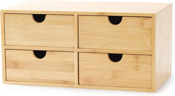 Bamboo Desk Organizer - Mini Desktop Drawer Tabletop Storage Organization Box for Office Home Toiletries Supplies, No Assembly Required (4 Drawer)