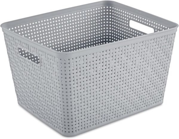 6-Pack Tall Basket, Woven Plastic Storage Baskets for Organization, Cement - Organizing Bin Containers with Handles for Bedroom, Bathroom, Dorm, and Closet