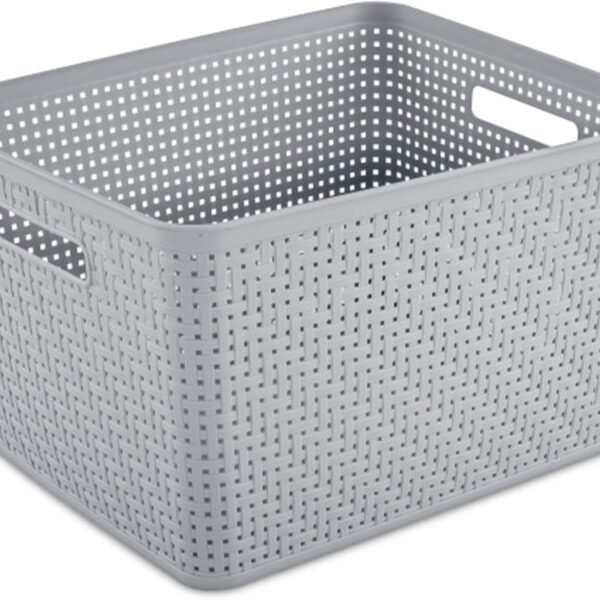 6-Pack Tall Basket, Woven Plastic Storage Baskets for Organization, Cement - Organizing Bin Containers with Handles for Bedroom, Bathroom, Dorm, and Closet