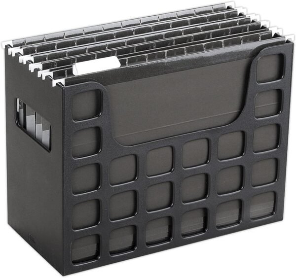Portable Desktop File, Side Handles, Hanging File Folders, Tabs & Inserts, , 9-1/2 x 12-3/16 x 6 Inches, Black (23013)