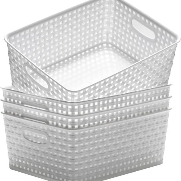 Plastic Storage Baskets,11.4X8.9X4.7",Pack of 4 (White)