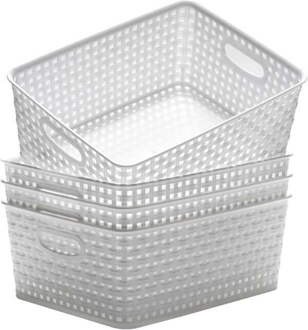 Plastic Storage Baskets,11.4X8.9X4.7",Pack of 4 (White)