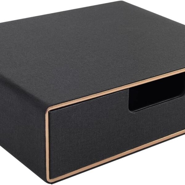 Stackable Organizer Drawer PU Leather Classic Handmade,Organize Home Office Desk Accessories and Sort Letter-Size Paper/a4 Document,Desk Caddy with Drawers Storage Box ,13.1x10x3.7inches,Black