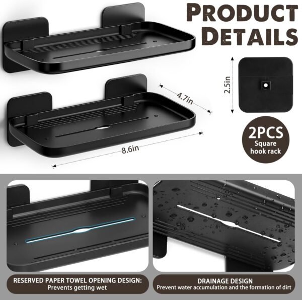 2pc Wall Mounted Floating Shelf, Small Storage Rack with Edge Design, No Drill Shelves for Wall, Floating Shelves Damage-Free Expand Walls Space for Living Room Kitchen Bathroom (Black)