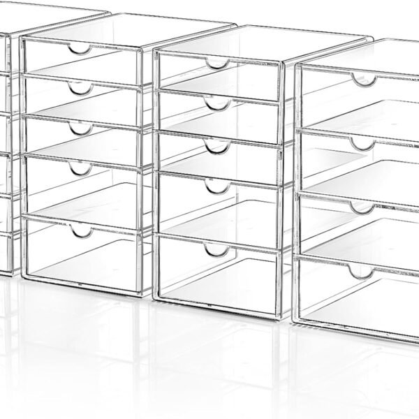 Makeup Drawer Storage Organizer with 20 Drawers, 4 Set Acrylic Office Desk Organization and Storage, Dustproof Drawer Organizer for Makeup, Office, Countertop, Jewelry, Pen, Desktop, Bathroom, Bedroom