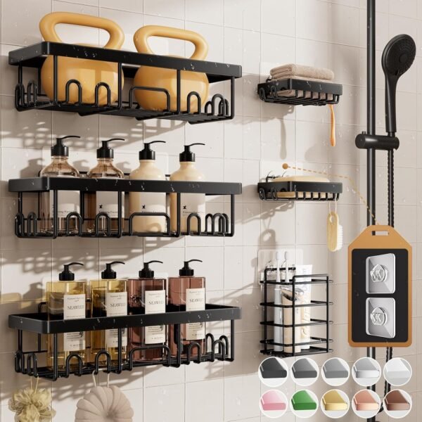 Shower Caddy 6-Pack,Advanced Rustproof Design, No Drilling Adhesive Shelves, Rack with Soap Holder, Large Capacity Bathroom Organizers and Storage, Wall-Mounted Kitchen & Home Decor