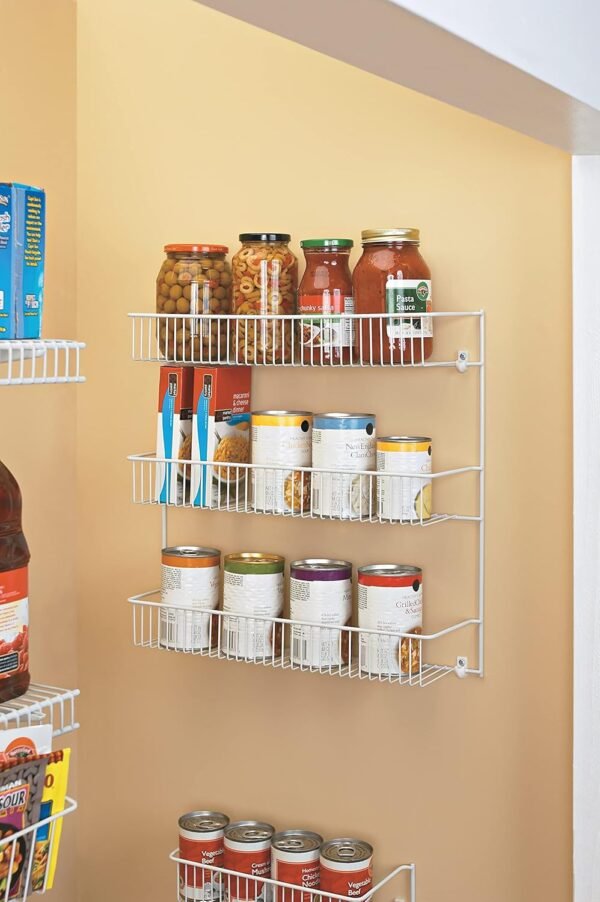 3-Tier Hanging Wall Mounted Metal Rack for Spices, Shelf Storage, Pantry Organization, Laundry, Kitchen, Bathroom, White, 8022 , 18-Inch Wide