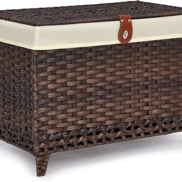 Wicker Storage Basket with Lid,Rattan Shelf Basket with Removable Liner Bag,160L Storage Bin,Storage Trunk with Heightened Feet,Storage Container for Wardrobe,Home Organizer