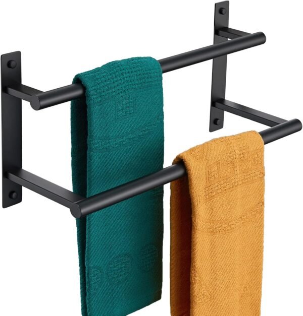 16 Inch Double Towel Bar Bath Towel Racks Bathroom Towel Holder Towel Storage Towel Shelf Wall Mounted Stainless Steel Matte Black