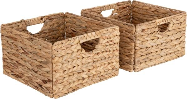 Premium Natural Handwoven Portable Laundry Bin Basket with Carrying Handles, Household Storage for Clothes, Linens, Sheets, Toys, Natural Water Hyacinth, Rectangular (2-Pack)