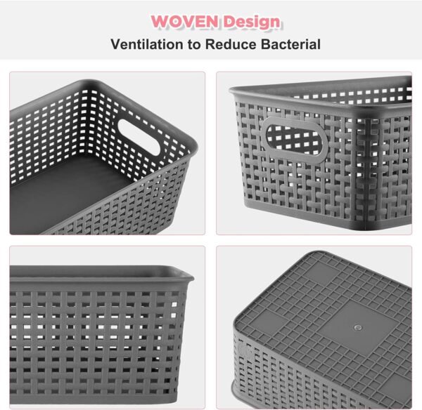Plastic Storage Baskets Bins With Lid Organizing Container Lidded Knit Storage Organizer Bins for Shelves Drawers Desktop Closet Playroom Classroom Office, 6 Pack